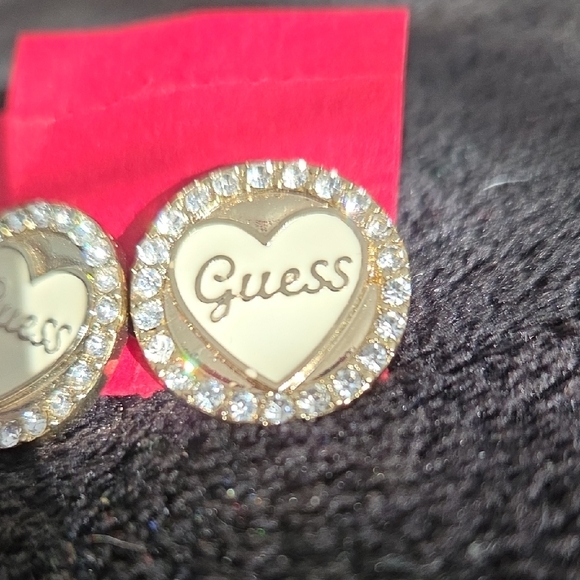 Guess Gold and Silver Heart Stud Earrings - Picture 2 of 4